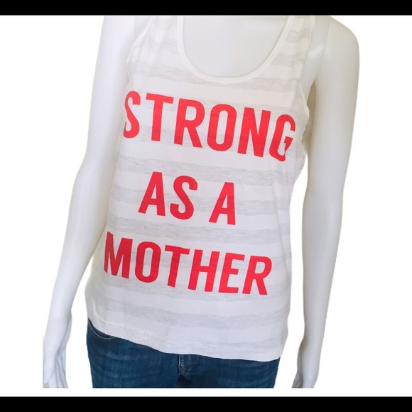 STRONG AS A MOTHER Stripe Tank Top With Scoop Neck & Racer Back Grey Size Medium - Picture 6 of 12